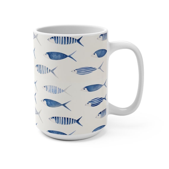 Fun Fish Mug 15oz, ceramic coastal mug, coastal gift, minimalist fish mug, fun coffee mug, gift for boss, gift for office party