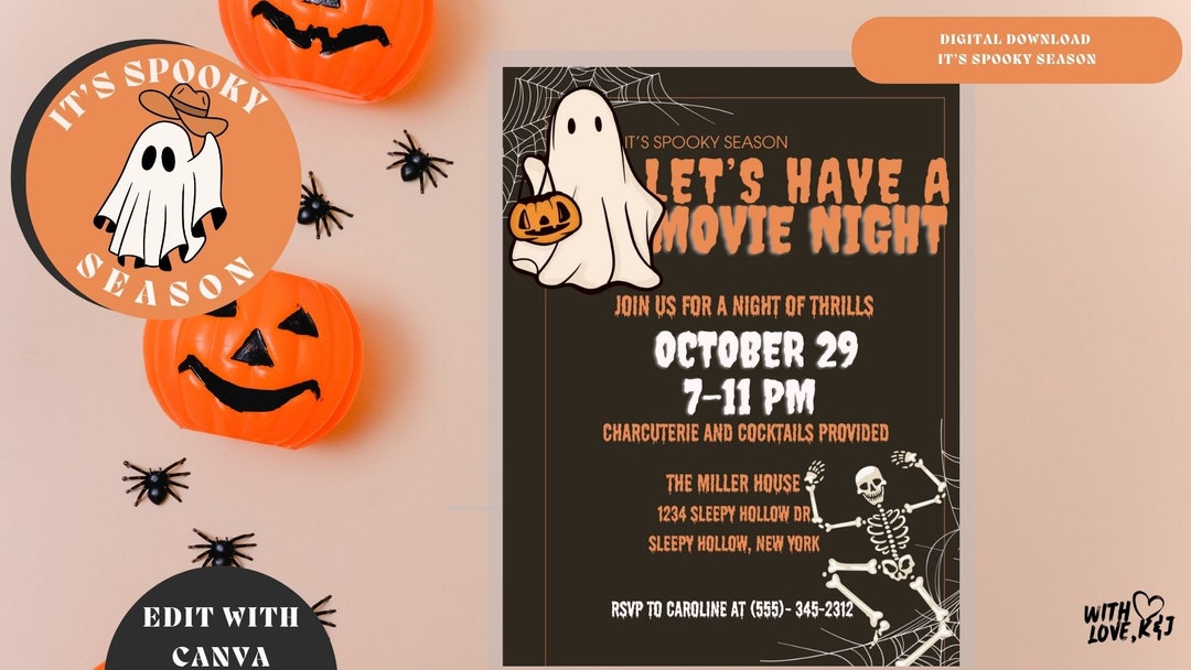 Halloween Movie Night Invite Halloween Party Invite Costume Etsy