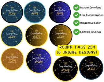 Médaillons ronds de la promotion 2024, 10 couleurs, 2 cm