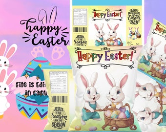 Egg Hunt Editable Easter Chip Bag Treasure Hunt Giveaways Party Favors Easter Egg Custom Chip Bag