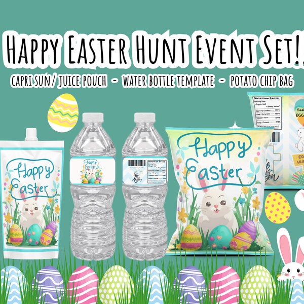 Easter Day Set Juice Pouch Water Bottle and Potato Chip Bag Easter Hunt Event