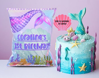 Mermaid Kids Birthday Chip Bag - Editable Chip Bag Canva