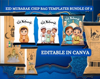 Bundel van 3 Eid Mubarak Chip Bag Eid Al Fitr Chip Bag Leuke weggeefacties voor kinderen