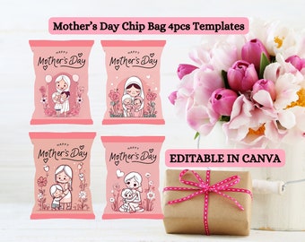 Four Mother's Day Chip Bag Templates Editable in Canva