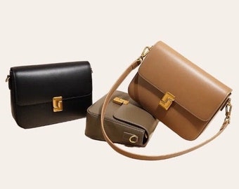 Real Smooth Leather Crossbody box Bags Women Shoulder Bag Small Hanbags Leather bag structured bag with Vintage style