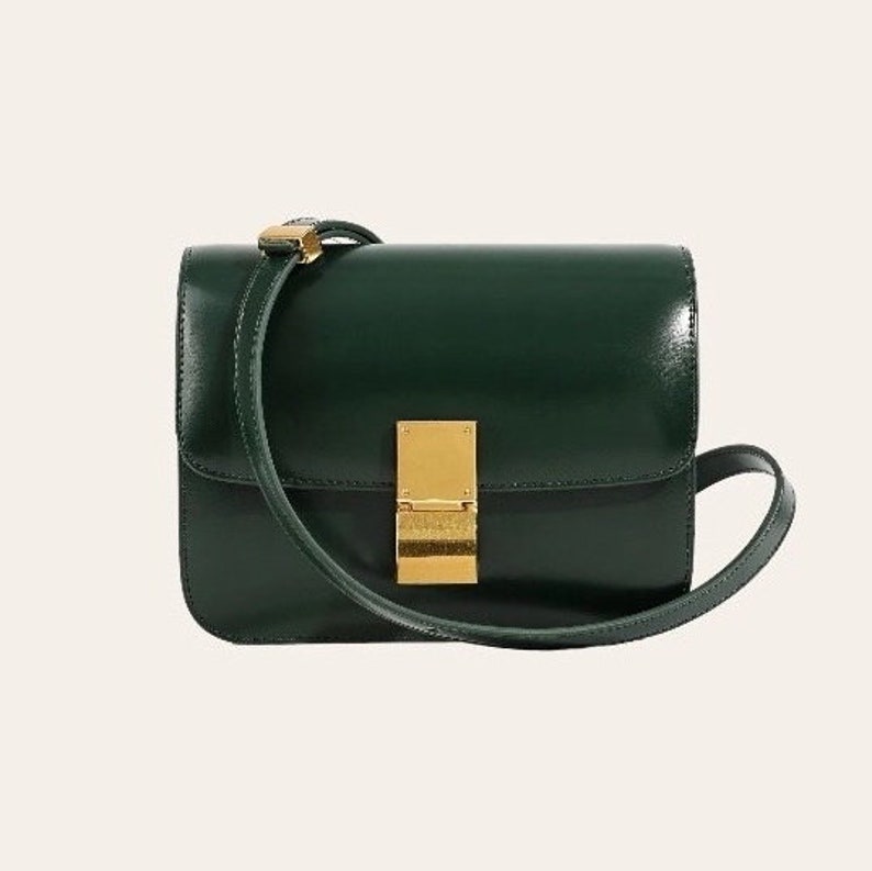 Echt glad leer Crossbody box Tassen Dames Schoudertas Kleine Hanbags Leren tas gestructureerde tas Groen