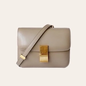 Echt glad leer Crossbody box Tassen Dames Schoudertas Kleine Hanbags Leren tas gestructureerde tas Beige and Gray