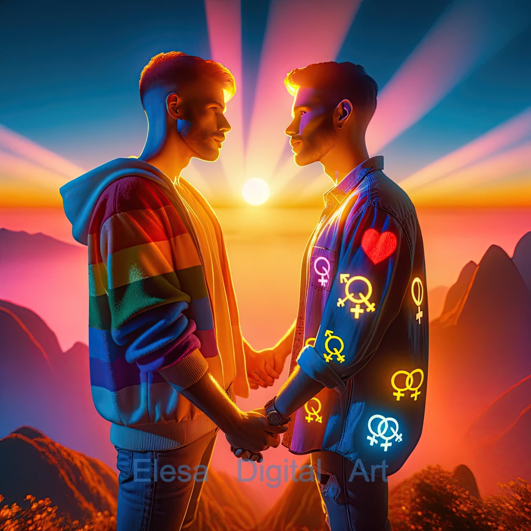 Gay Couple LGBT Image Gay Style Love LGBT Colors Digital Print Art Men ...