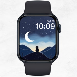 Cute Cartoon Cat Apple Watch Wallpaper, Cat Smartwatch Background, Moon Watch Face