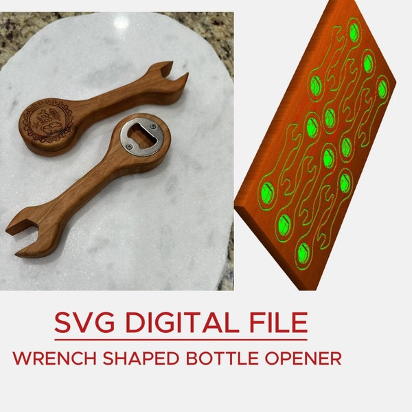 Wrench Bottle Opener SVG File - CNC compatible SVG - Laser, cnc machine, gift, mancave, tool fun beer / beverage opener - craft show vendor