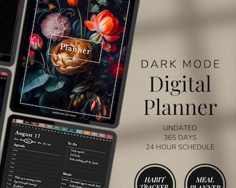 Dark Mode Digital Planner for GoodNotes | Undated Dark Digital Planner with Tabs | Dark Mode Planner Notebook GoodNotes Notability PDF
