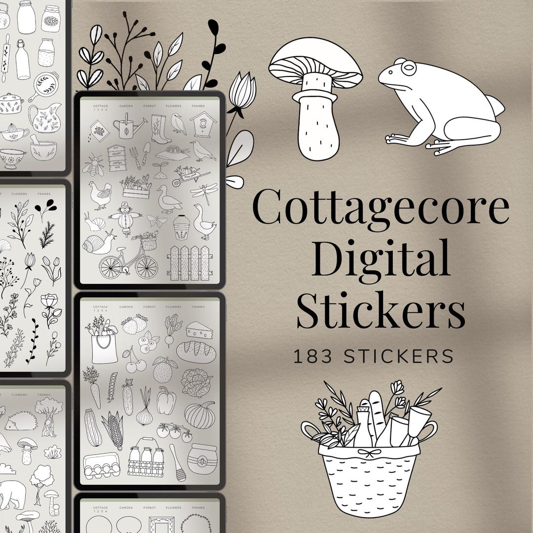 Cottagecore Digital Stickers | Goodnotes Planner Decorations (PNG ...