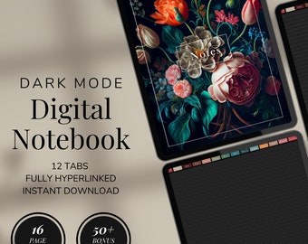 Dark Mode Digital Notebook for GoodNotes | Aesthetic Notes | Cornell Notes | Note Book with Tabs | Dark Mode, Dark Academia Notebook