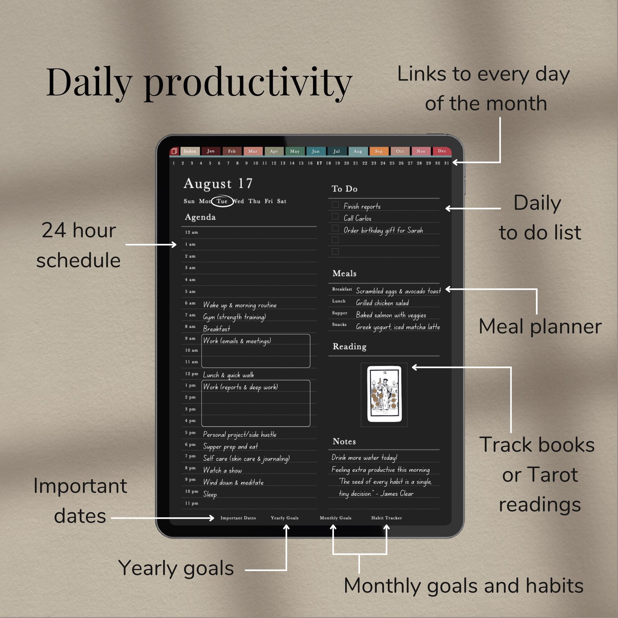 Dark Mode Digital Planner for Goodnotes | Undated Dark Digital Planner ...