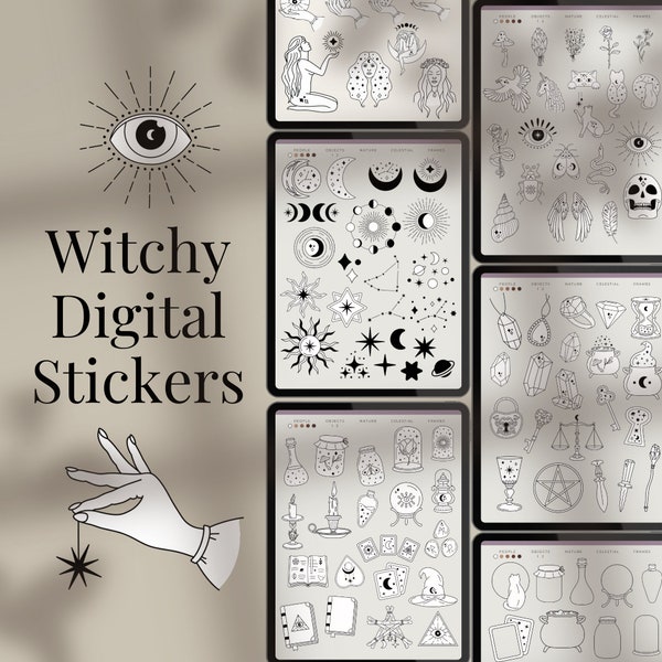 Witchy Digital Stickers for GoodNotes | Witch GoodNotes Stickers | GoodNotes Witchy Digital Stickers | Aesthetic Boho Witch Stickers