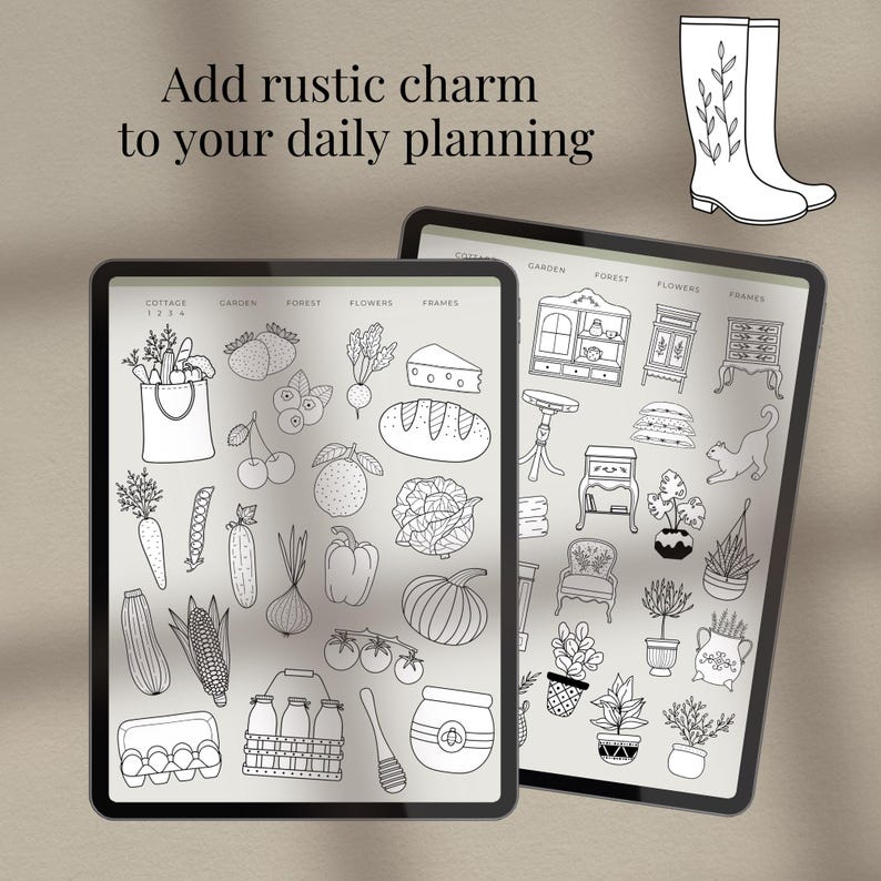 Cottagecore Digital Stickers | Goodnotes Planner Decorations (PNG ...