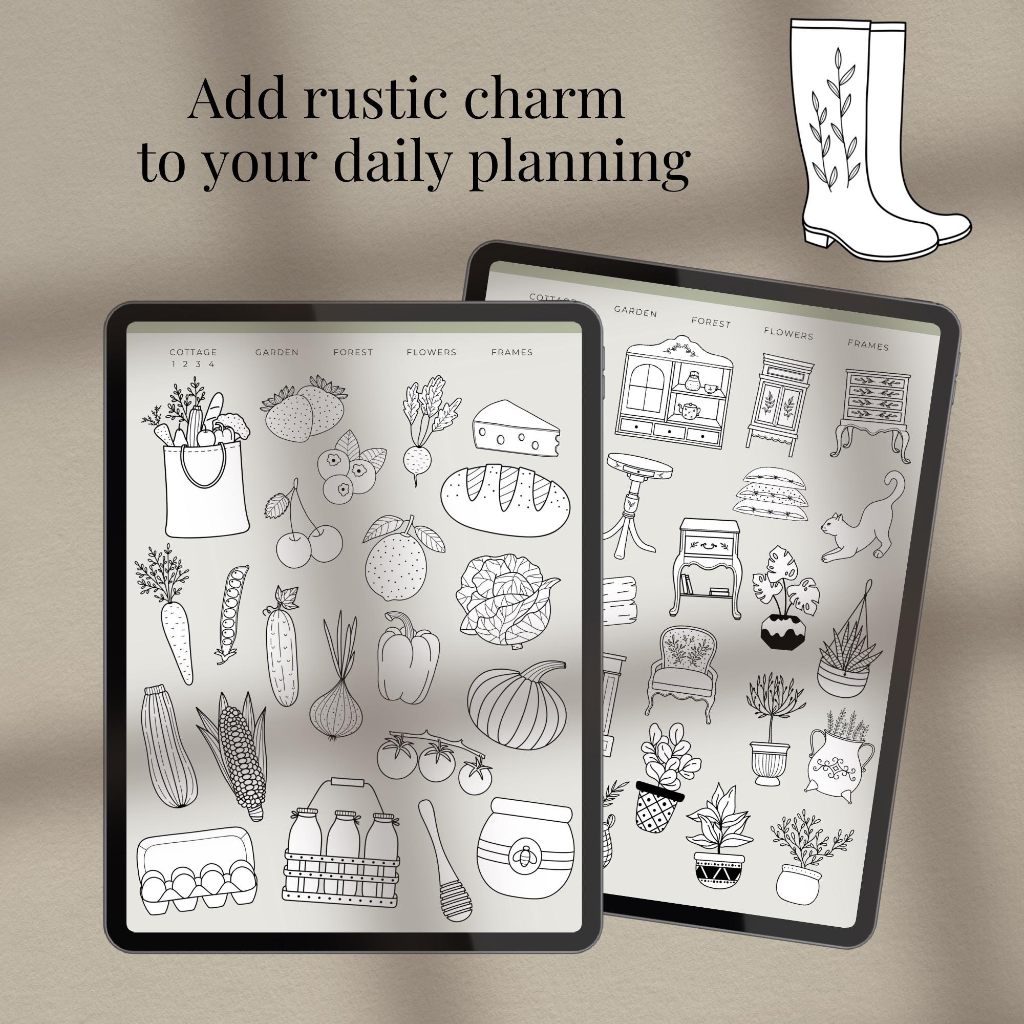 Cottagecore Digital Stickers | Goodnotes Planner Decorations (PNG ...