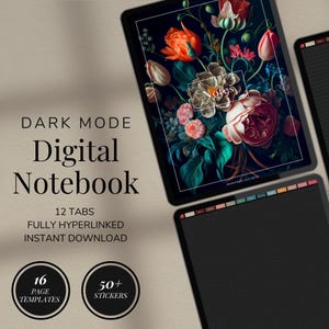 Quaderno digitale in modalità scura per GoodNotes / Appunti estetici / Appunti Cornell / Quaderno con schede / Modalità scura, Quaderno Dark Academia