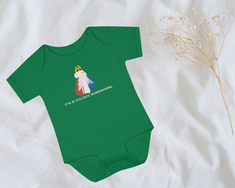 It's 3 o'clock somewhere baby bodysuit, Divine Mercy baby Bodysuit, Matching Catholic family gift, Sacred Heart Bodysuit, Catholic baby gift Kelly