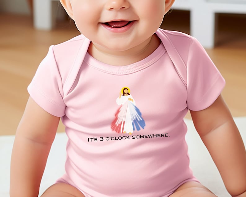 It's 3 o'clock somewhere baby bodysuit, Divine Mercy baby Bodysuit, Matching Catholic family gift, Sacred Heart Bodysuit, Catholic baby gift Pink