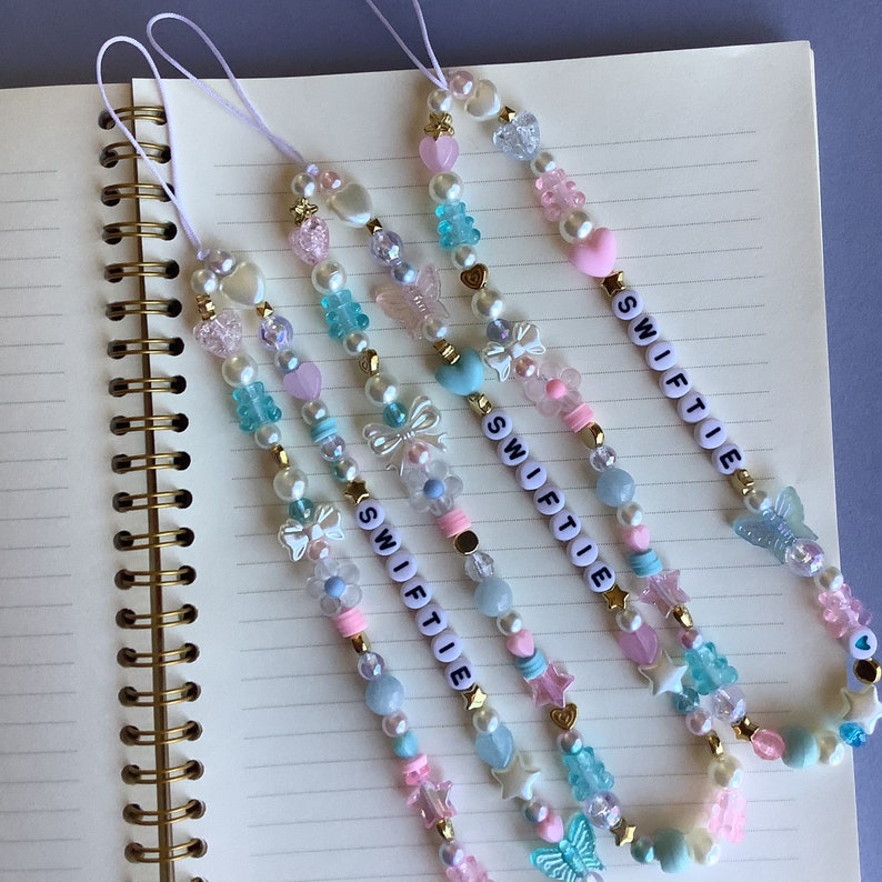 Swiftie Beaded Phone Charm / Trendy Phone Strap / Pearl Strap / Taylor Swift Fan / Pink / Blue / Gift for Swiftie image 4