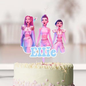 Kpop Demon Hunters cake topper girls Huntrix birthday cake editable canva template Printable party favors tween K-pop anime cupcake topper