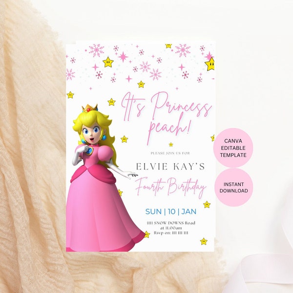 EDITABLE| Princess Peach Birthday Invitation Template, Mario and Luigi, mario invitation,Princess birthday party, Mario Bros, Daisy Birthday