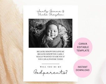 Godparents proposal card, Modern will you be my godparent template, godmother proposal, baby baptism baby christening, godfather proposal