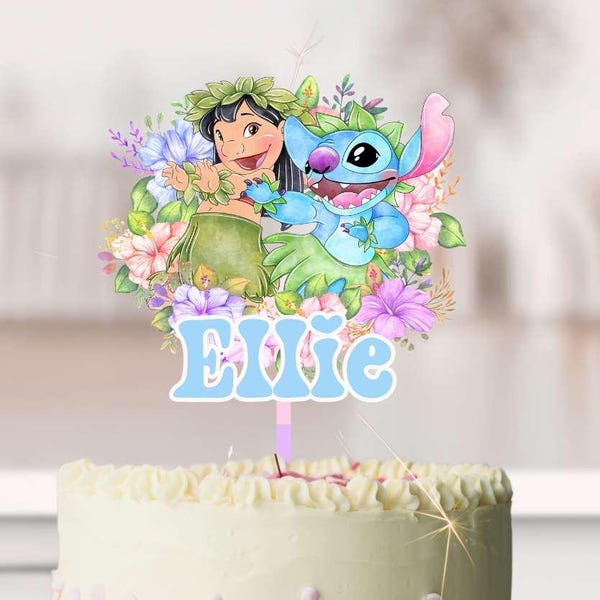 Stitch cake topper girls lilo and stitch birthday cake cute aloha tropical party editable canva template Hawaiian beach party