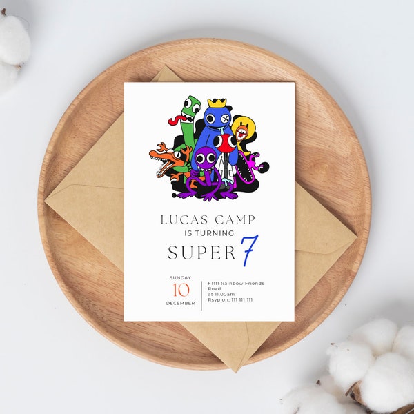 EDITABLE| Rainbow Friends Birthday Invitation Template, Canva, Editable, Monster Birthday Invite Party Boys Birthday Youtube Print Edit