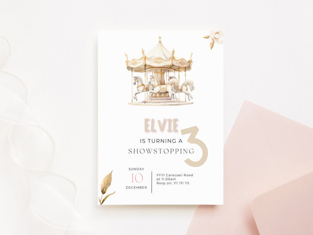 EDITABLE| Carousel Birthday Invitation Template, Merry-go-round ...
