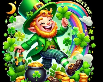 Imágenes PNG de duendes del Día de San Patricio y flores de trébol (descarga digital)
