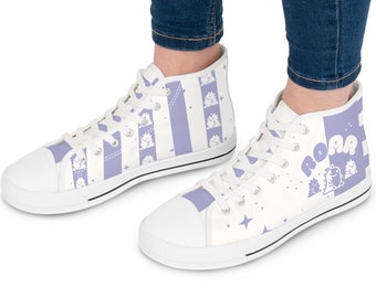 Kawaii Dinosaur Pastel Purple Women's High Top Sneakers Trainers Cutecore Tennis Shoes Sweetcore Kidcore Dino Yumekawa