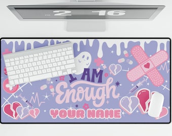 Custom Menhera Pastel Yami Kawaii I Am Enough Gaming Mouse Pad, XXL Large Sick Cute Keyboard Desk Mat Pastel Goth Gamer Decor Mental Health