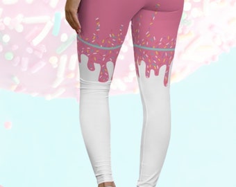 Candycore Dripping Pink Sprinkles Spandex Leggings Bright Candy Raver Icing Sweetcore Kawaiicore Kawaii Ice Cream Drip