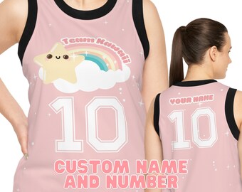 Kawaii Custom Pink Basketball Jersey, Unisex Cutecore Kawaiicore Sports Shirt Rainbow Personalized Gym Wear Gymwear