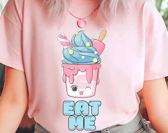 Kawaii Ice cream Eat Me Sprinkles Shirt, Pastel Blue Pink Short Sleeve Tee Sweet Cutecore Fairy Kei Sweetcore T-Shirt Candycore Sprinkles
