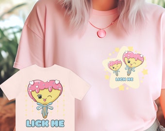 Kawaii Lick Me Lollipop Pink Shirt, Pastel Cand Unisex Short Sleeve Tee Drip Sprinkles Candycore Cutecore Fairy Kei Sweetcore T-Shirt custom