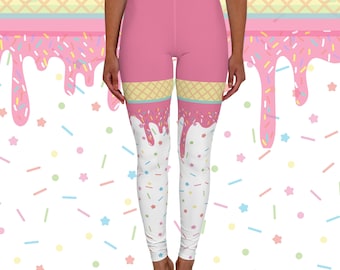 Candycore Dripping Pink Sprinkles Spandex Leggings Bright Candy Raver Icecream 90s Sweetcore Kawaiicore Kawaii Ice Cream Icing