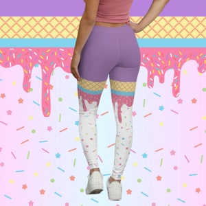 Candycore Dripping Sprinkles Spandex Leggings Bright Candy Raver Icecream 90s kandi