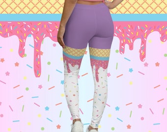 Candycore Dripping Sprinkles Spandex Leggings Bright Candy Raver Icecream 90s kandi