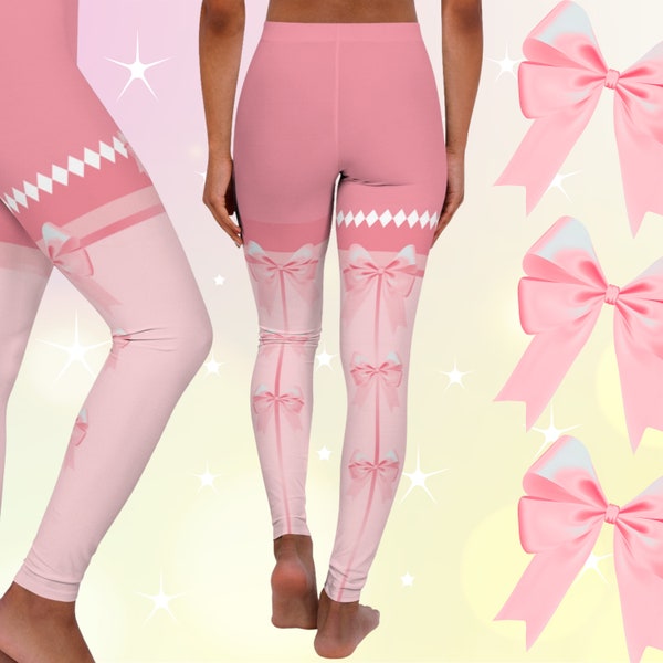 Yume Kawaii Süße Schleife Spandex Leggings Pastel Babycore kawaiicore Fairy Kei Pastell Rosa Streifen Kidcore Girly Sweetcore