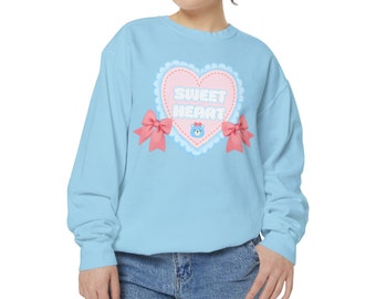 Sweetheart Baby Blue Kawaii Sweater Pastel Pretty Pink Bow Print Unisex Sweatshirt Cute Kawaiicore Lolita Sweetcore Comfort Colors