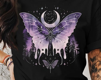 Dark Gothic Luna Moth Tee Moody Aesthetic Dark Aesthetic Whimsigoth Clothing Dark Cottagecore Luna Moth Gothic Clothes Gorpcore style tshirt