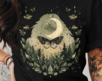 Gothic Luna Moth Tee Dark Folklore Fairycore Whimsical Cottagecore Aesthetic Whimsigoth Clothing Granola Girl style Luna Moth Shirt
