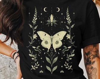 Whimsical Gothic Luna Moth T-Shirt Granola Girl Aesthetic Aphrodite Design Adventure Time Inspired Nature Folklore style Gothic Forestcore