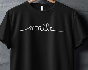 Smile Script Design T-Shirt, Minimalist Black and White Tee, Unisex Casual Fashion