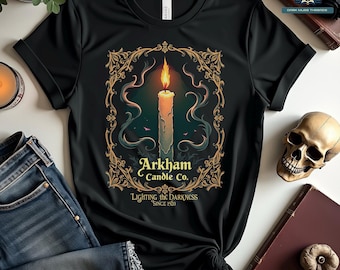 Arkham Gothic Candle T-Shirt Dark Aesthetic Alternative Tee Goth Style Supernatural Weirdcore Occult Fashion Vintage Horror Gothic Clothing