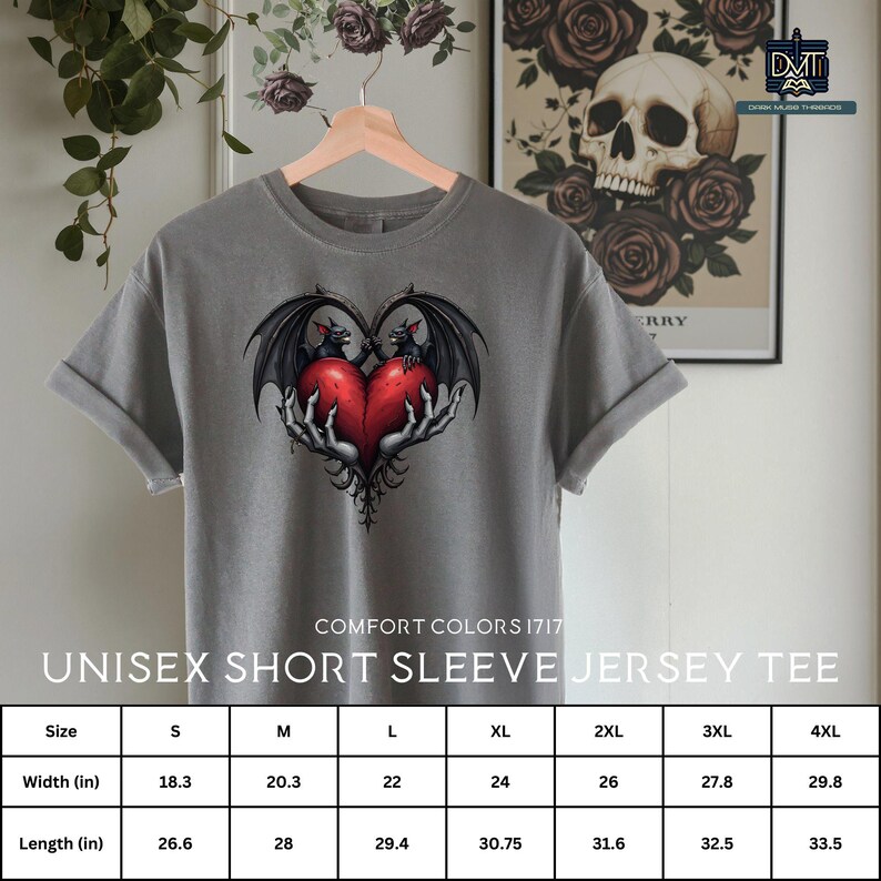 Gothic Valentine Bats Heart Graphic Tee, Dark Love Couples Shirt, Horror Valentine's Day T-Shirt, Unique Love Gift, Alternative Apparel image 10