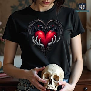 Gothic Valentine Bats Heart Graphic Tee, Dark Love Couples Shirt, Horror Valentine's Day T-Shirt, Unique Love Gift, Alternative Apparel image 4
